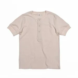 Men's Vintage Henley Collar T-shirt with Short Sleeves and Ribbed Cuffs