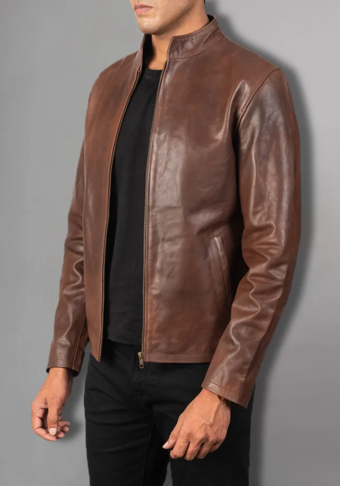 Men's  Vintage Style Biker Motorcycle Leather Jacket