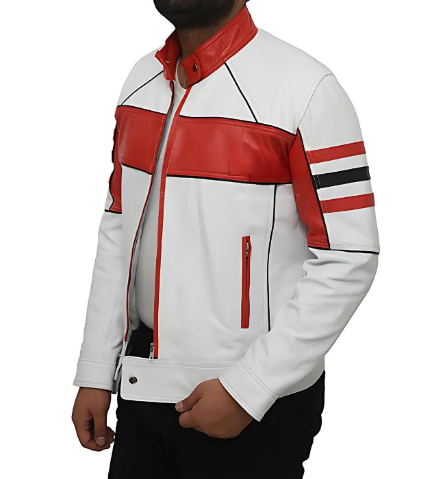 Mens White Biker Nappa Leather Jacket