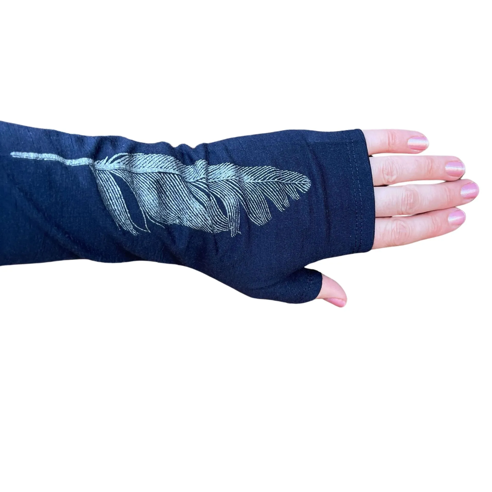 Merino Wool Gloves - Navy and Silver Feather