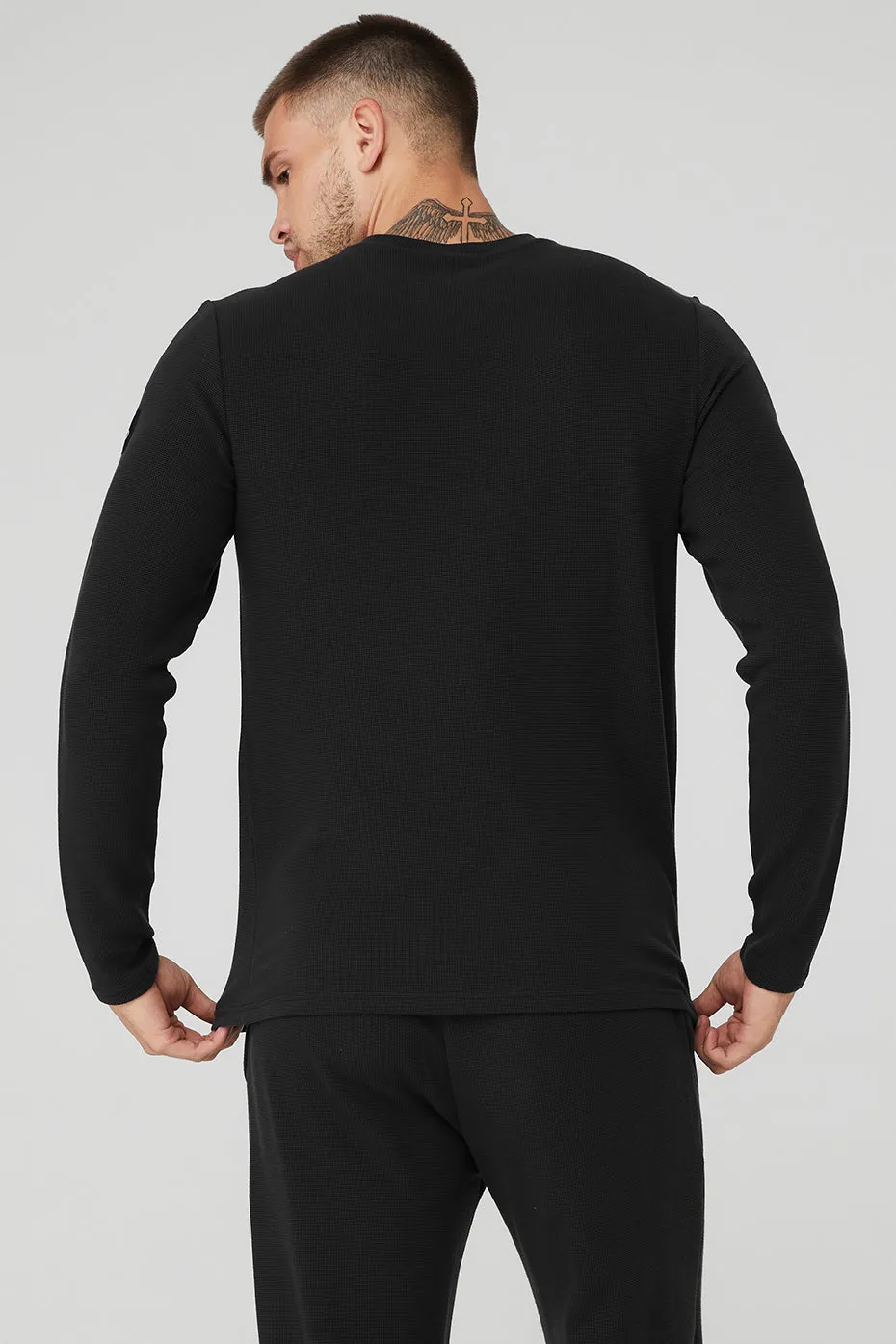 Micro Waffle Fast Break Long Sleeve Tee - Black