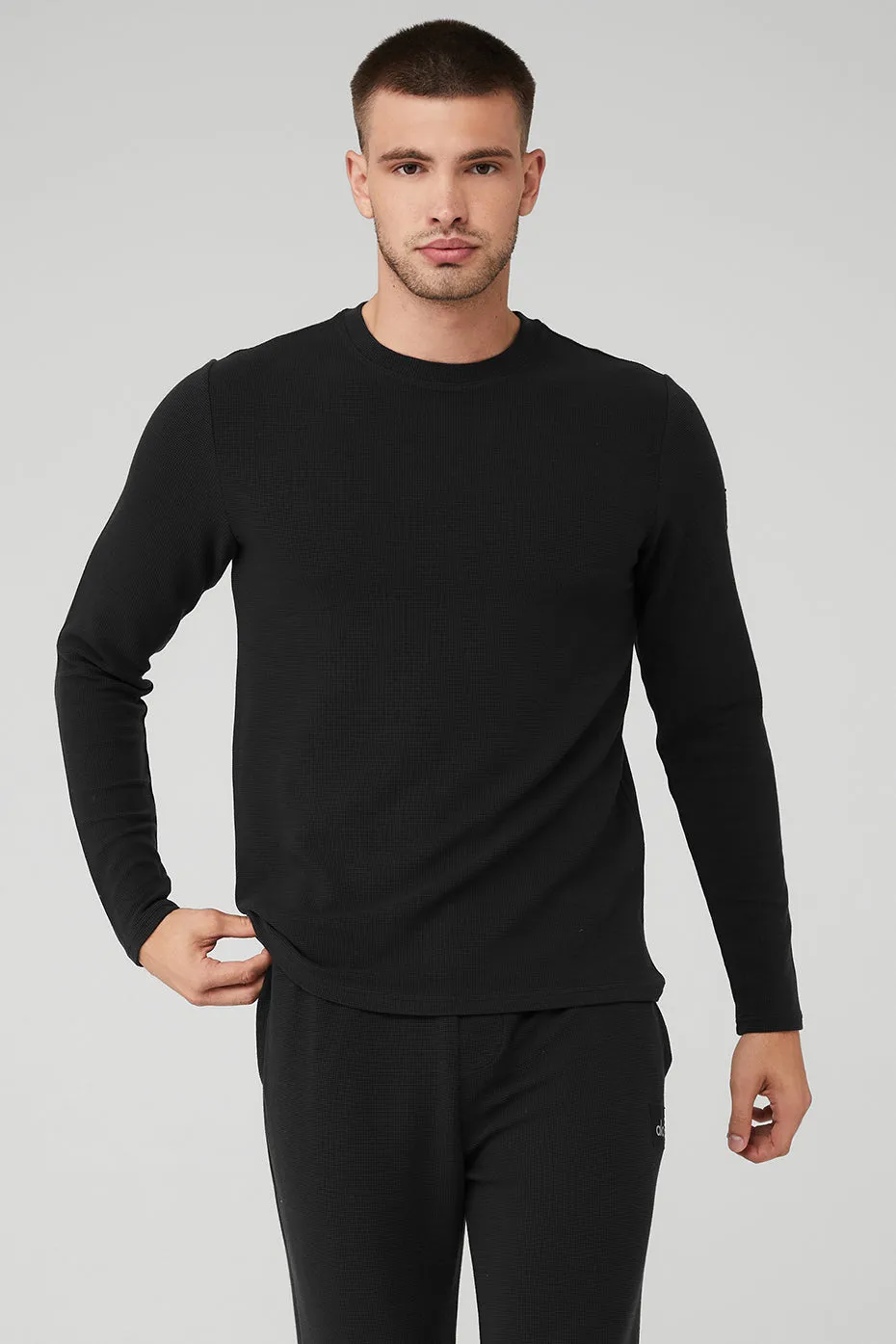 Micro Waffle Fast Break Long Sleeve Tee - Black