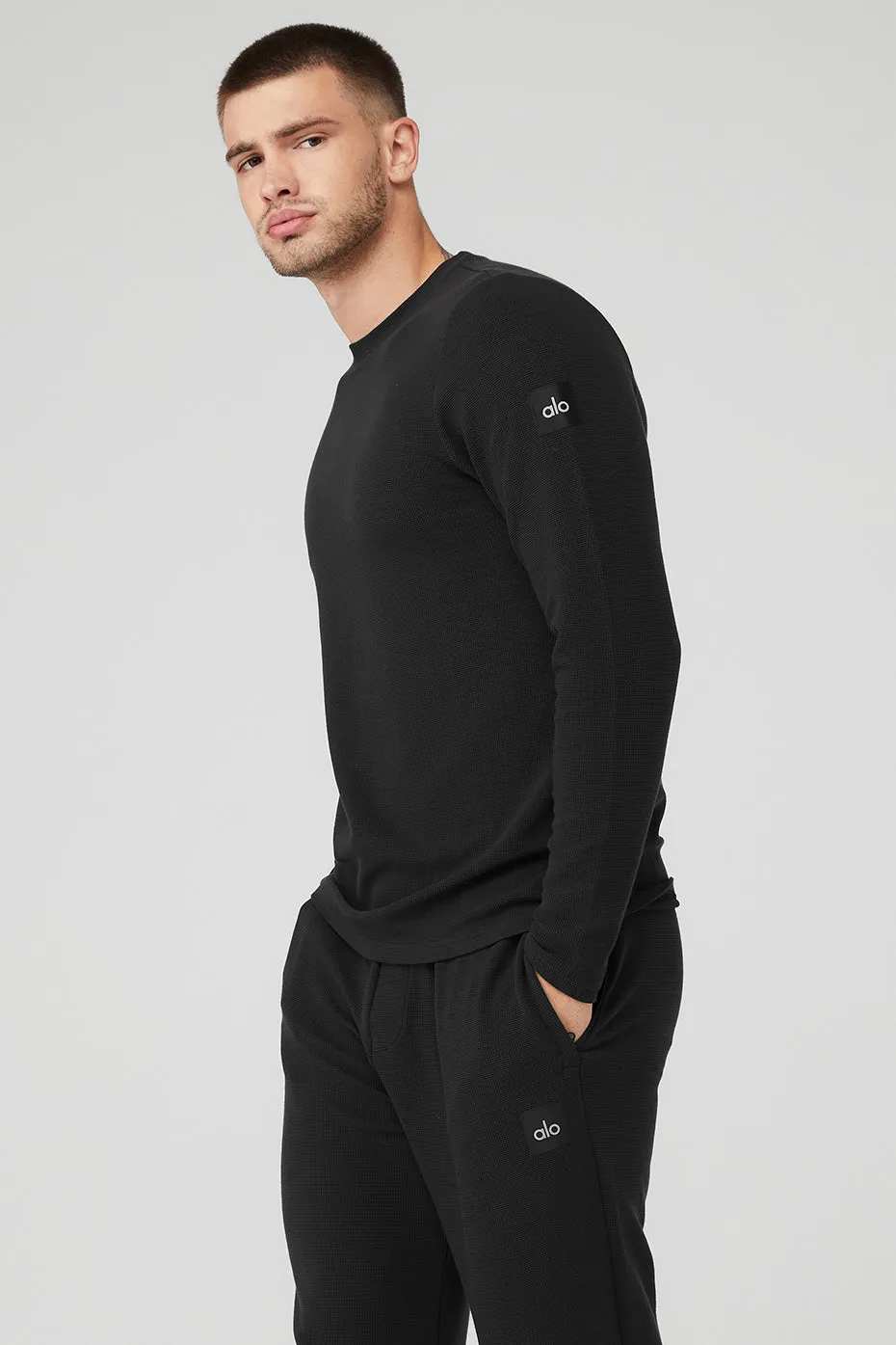 Micro Waffle Fast Break Long Sleeve Tee - Black