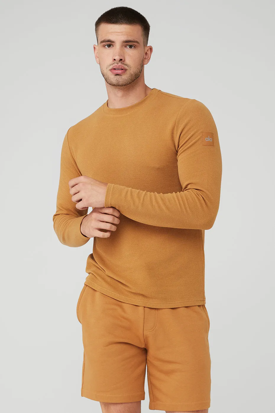 Micro Waffle Fast Break Long Sleeve Tee - Toffee