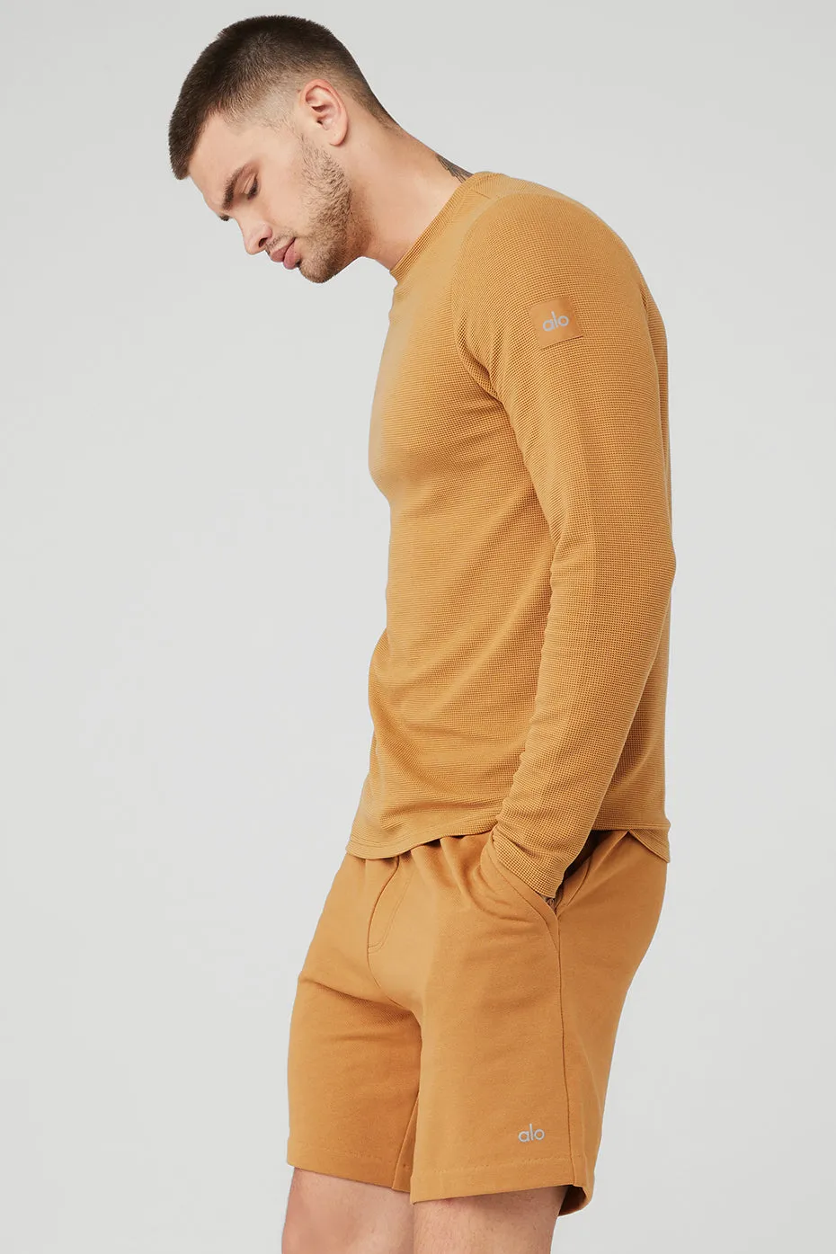 Micro Waffle Fast Break Long Sleeve Tee - Toffee