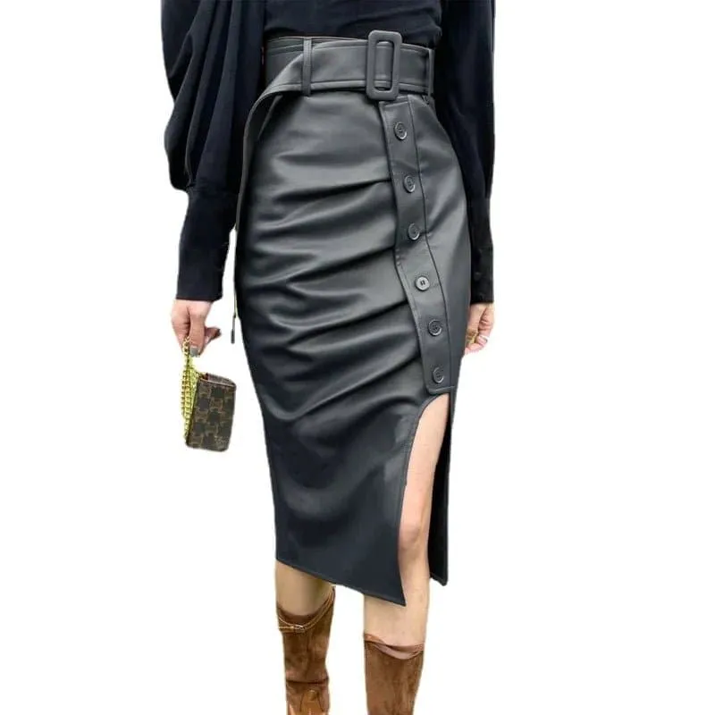 Mid-Length Genuine Sheepskin Leather Skirt - Casual A-Line Style