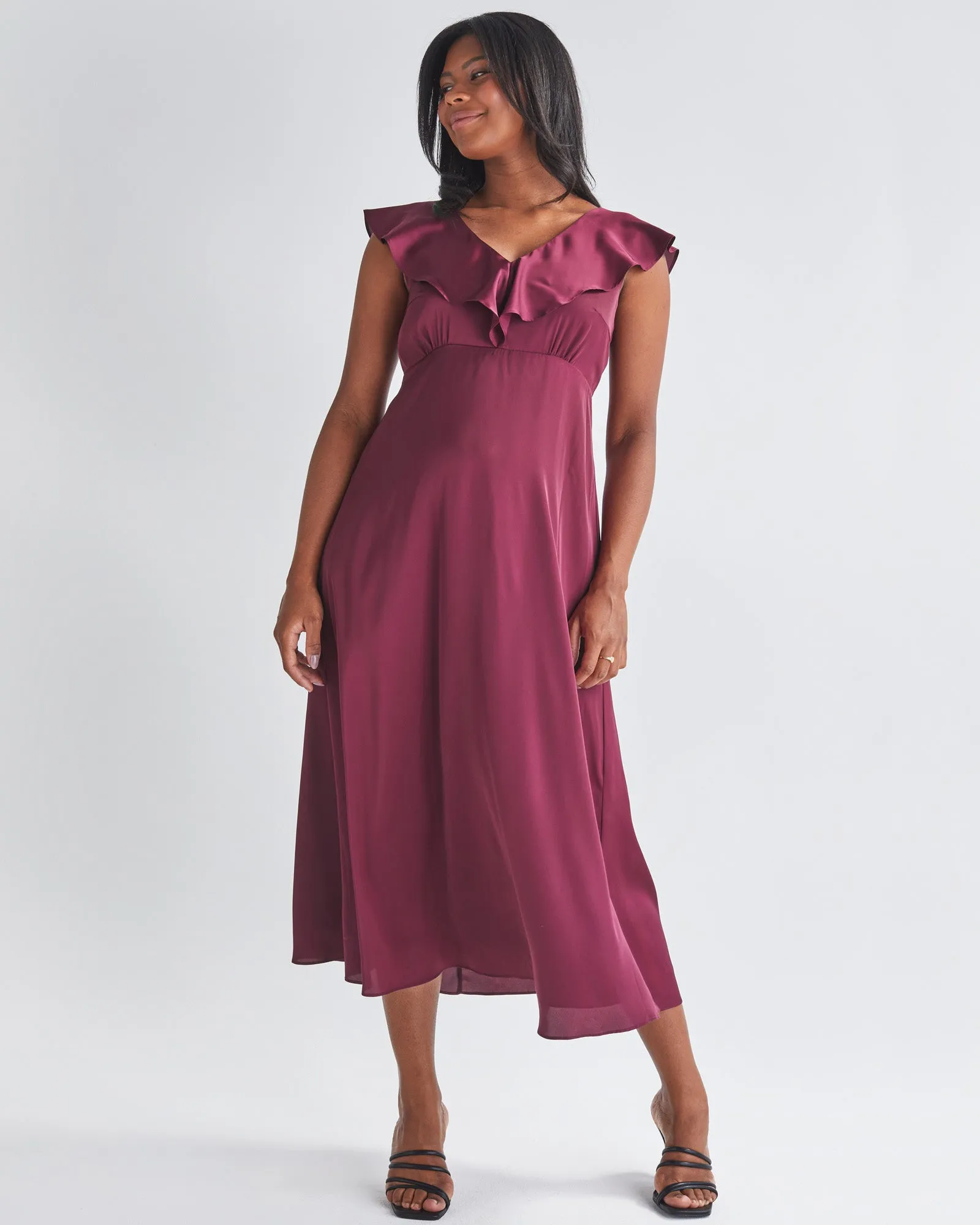 Mika Maternity Evening Ruffle Dress in Wine