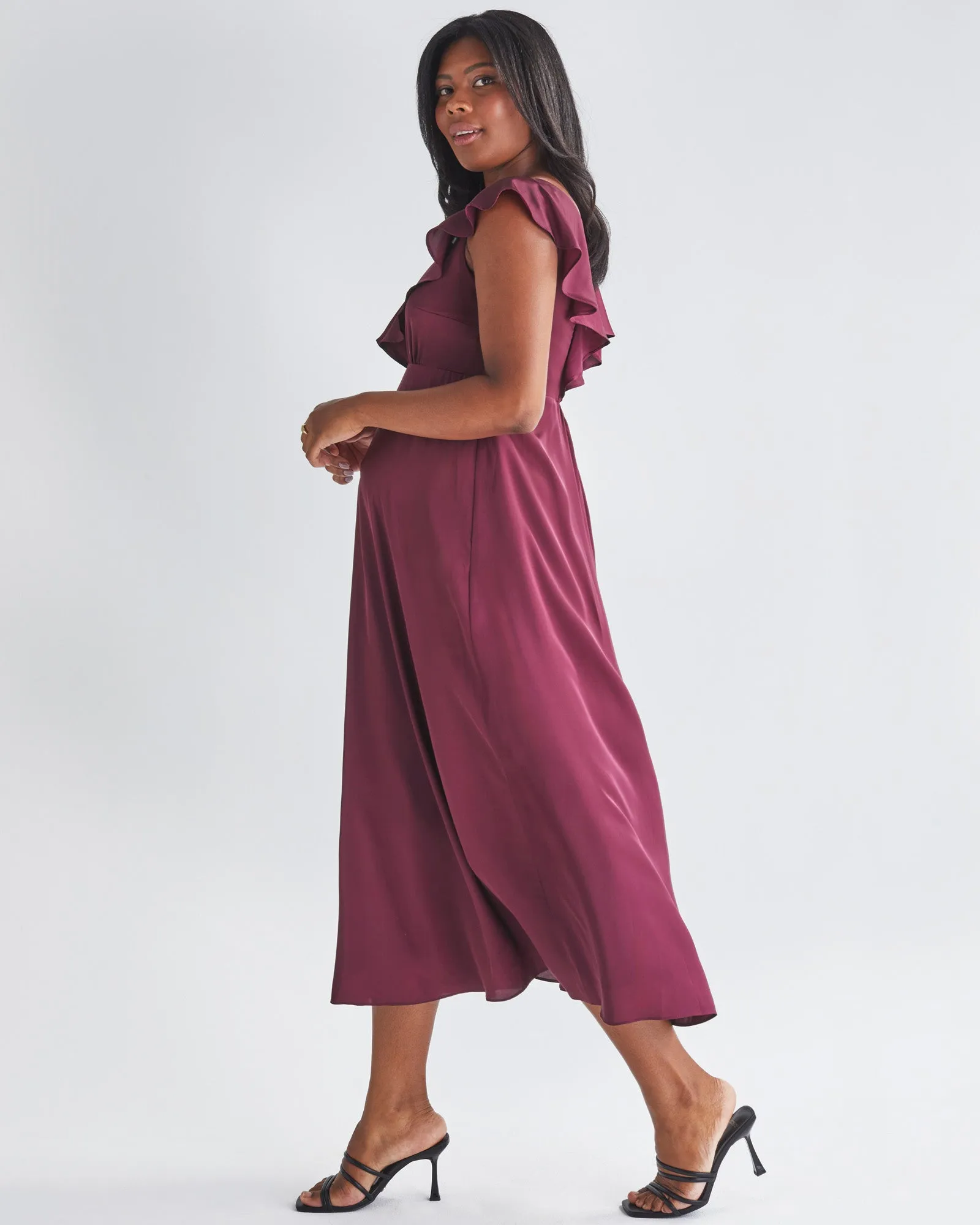 Mika Maternity Evening Ruffle Dress in Wine