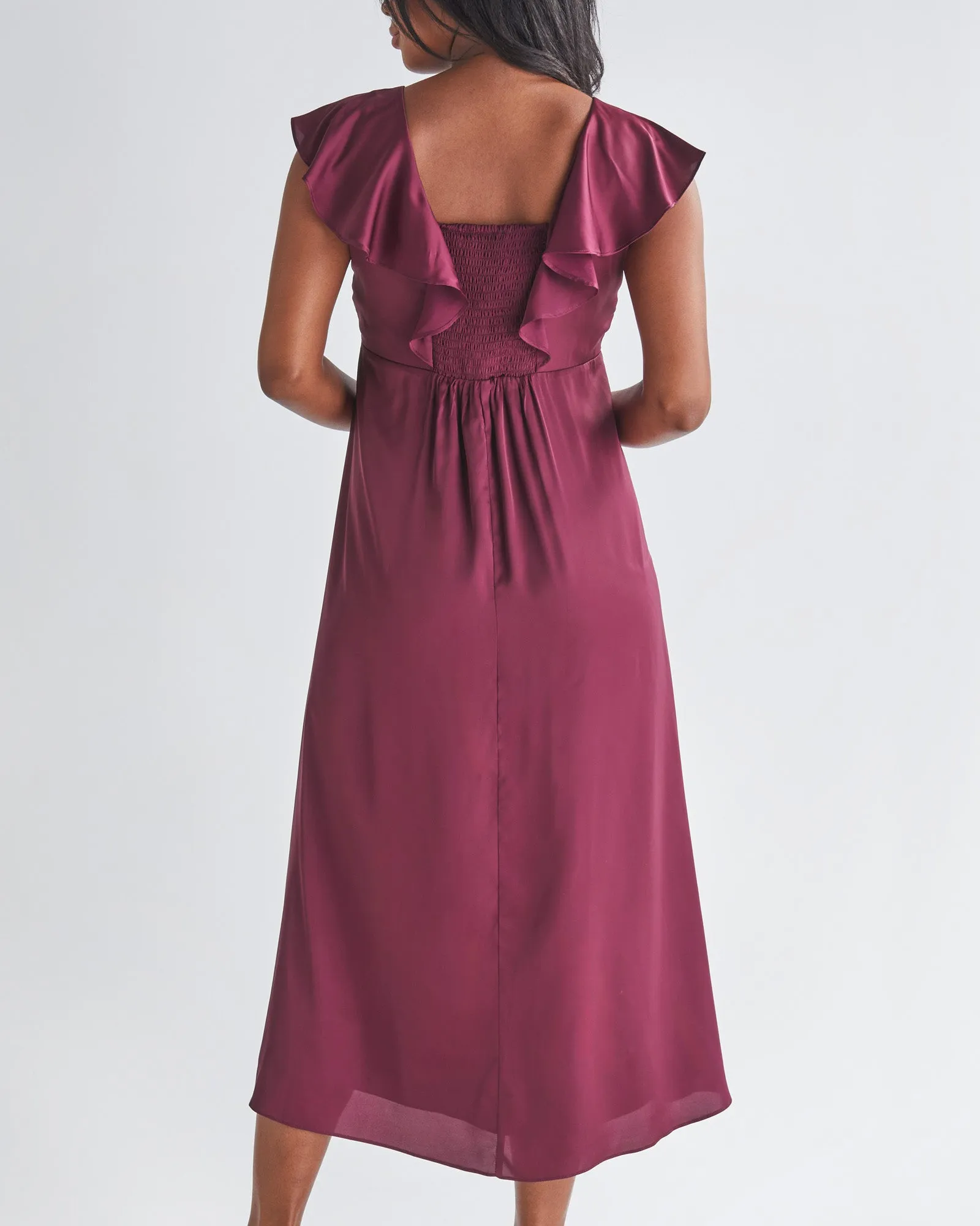 Mika Maternity Evening Ruffle Dress in Wine