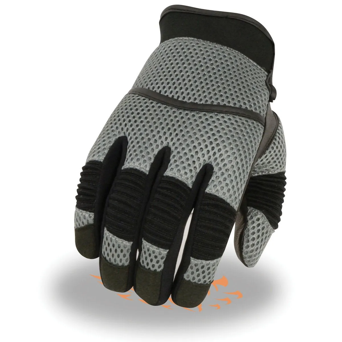 Milwaukee Leather SH791 Men's Black Leather and Grey Mesh Combo Racing Motorcycle Hand Gloves W/ Elasticized Fingers