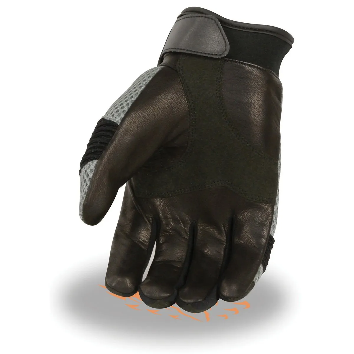 Milwaukee Leather SH791 Men's Black Leather and Grey Mesh Combo Racing Motorcycle Hand Gloves W/ Elasticized Fingers