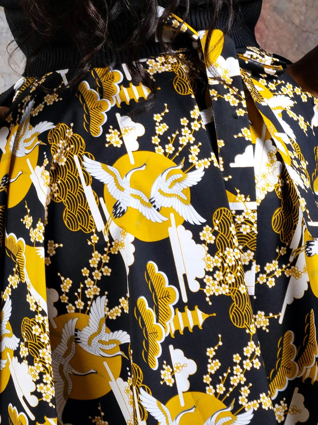 Mustard Crane Print 1950s Circle Skirt