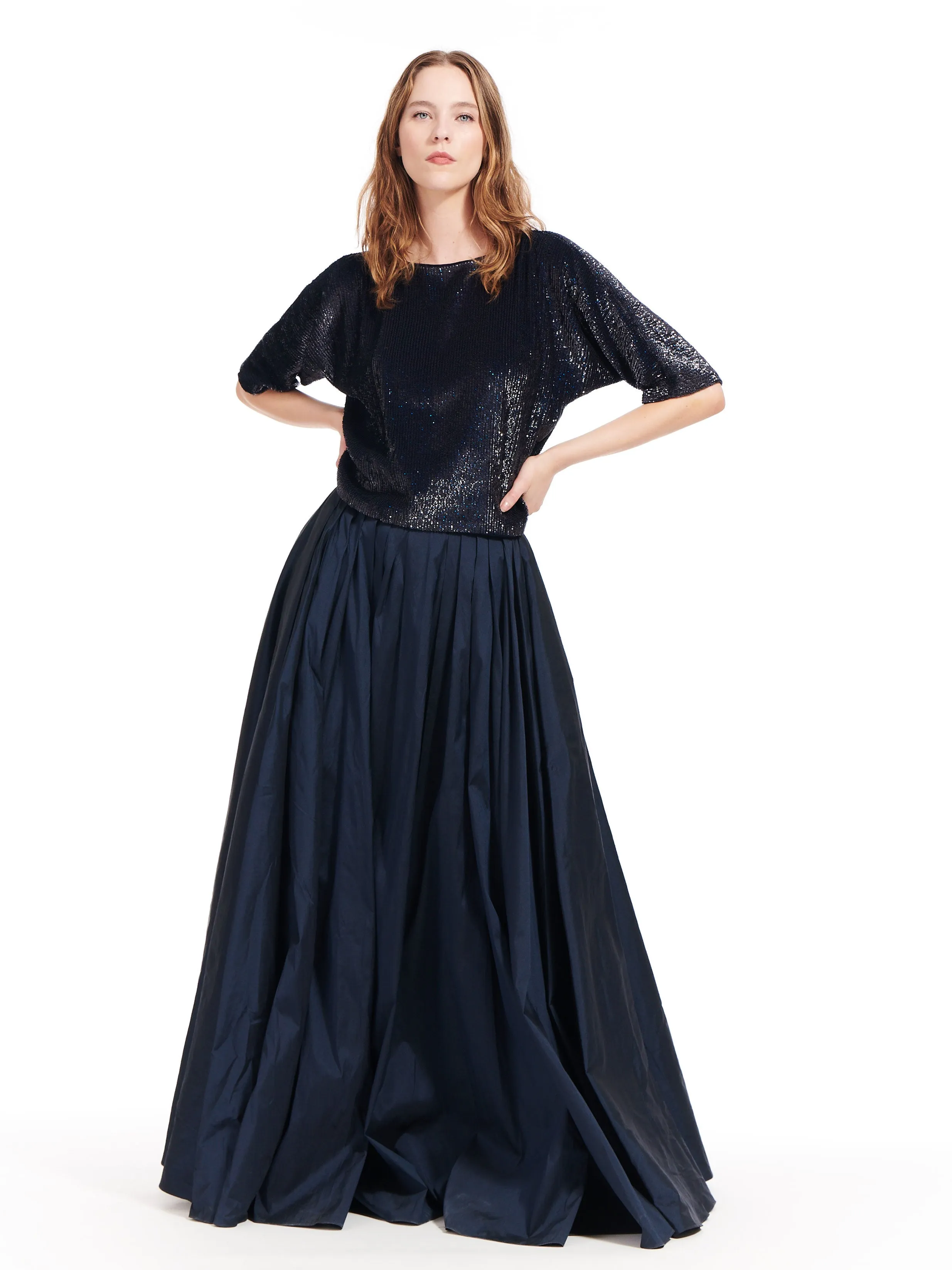 NAVY TAFFETA BALLGOWN SKIRT