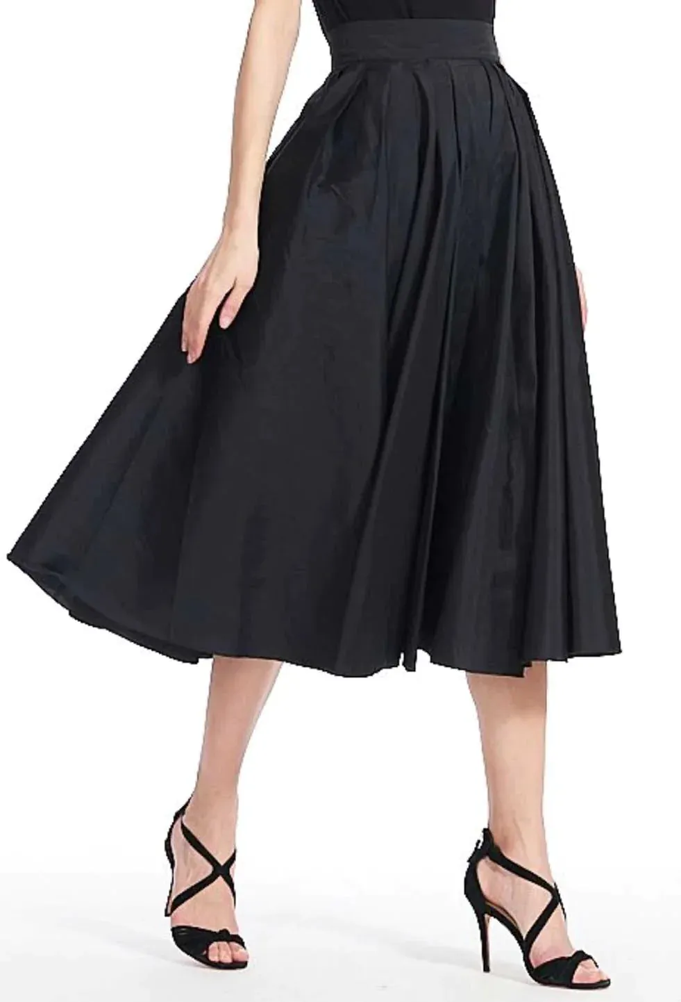 NAVY TAFFETA TEA LENGTH MIDI SKIRT