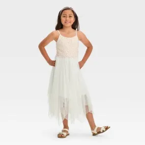 New - Zenzi Girls' Sleeveless Embroidered Dress - Ivory M