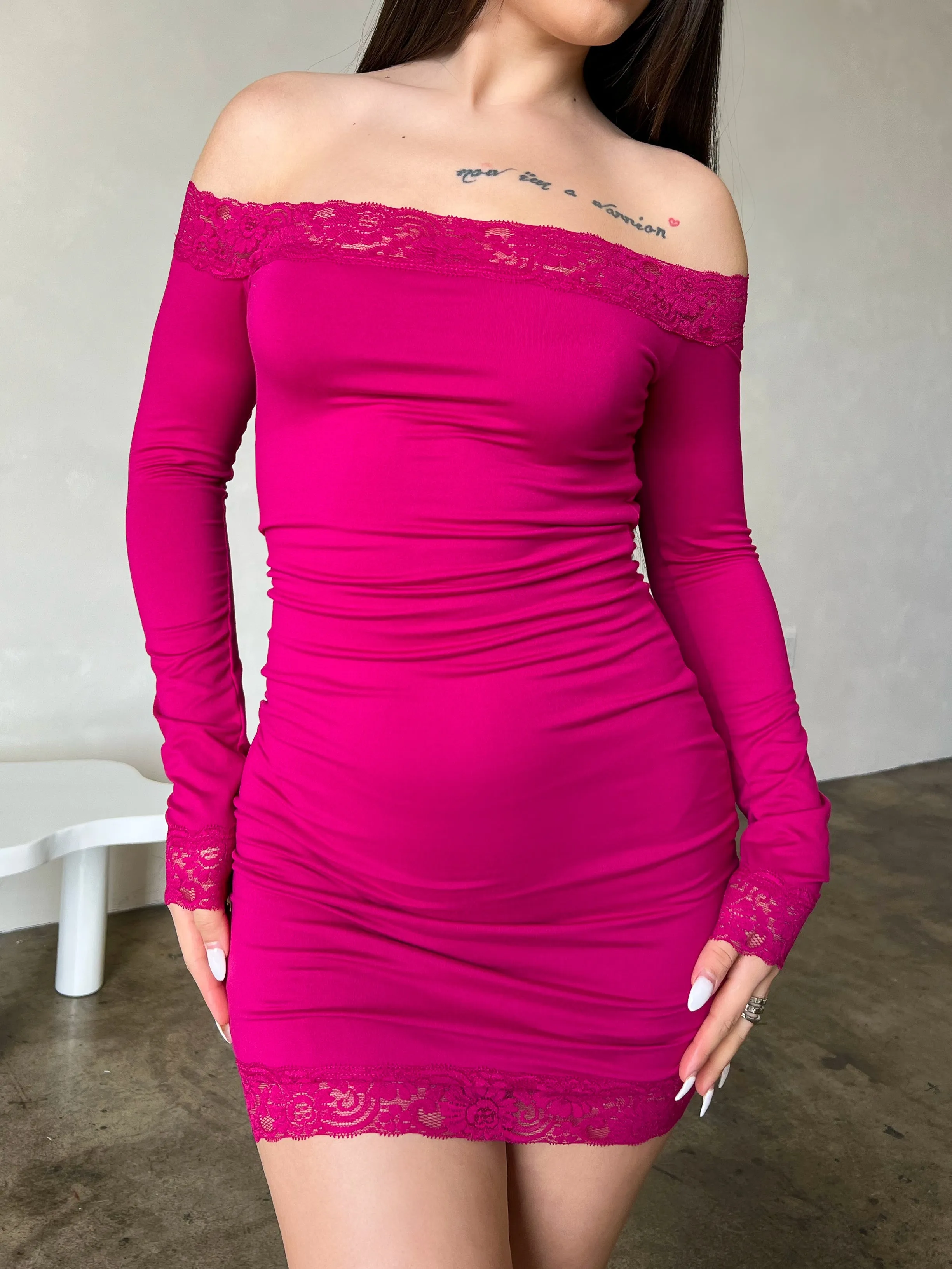 Nicky Lace Trim Dress (Magenta)