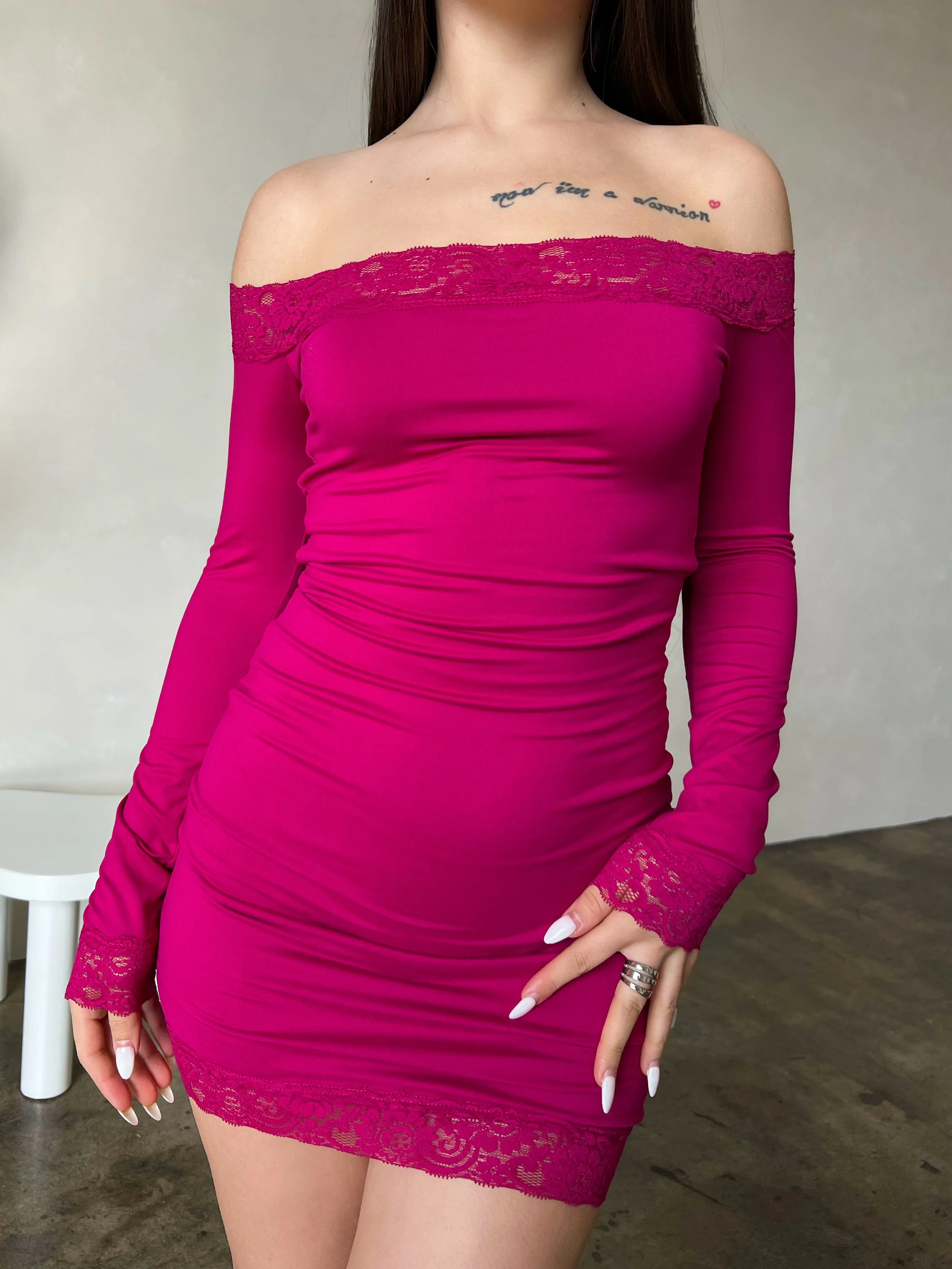 Nicky Lace Trim Dress (Magenta)