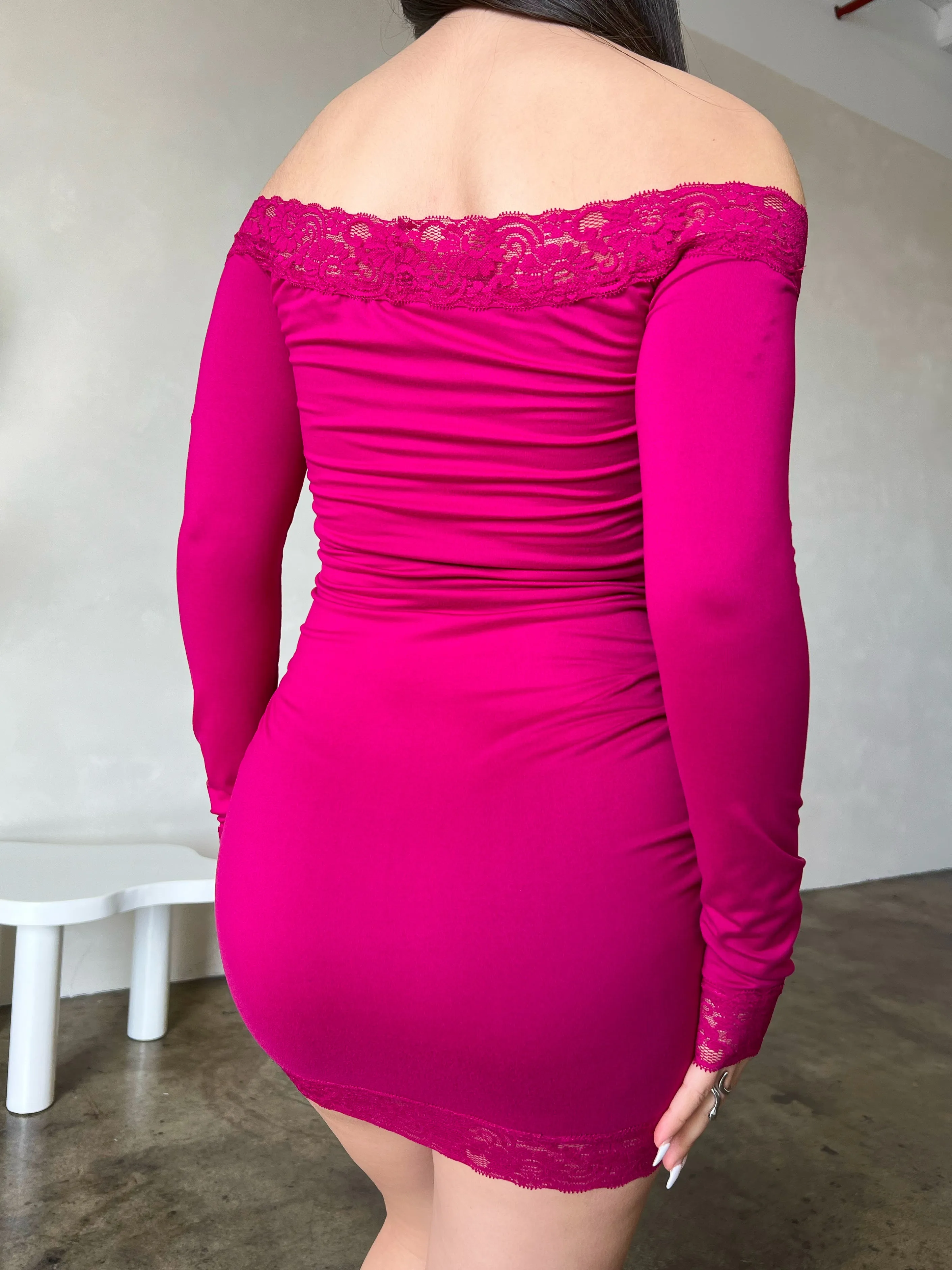 Nicky Lace Trim Dress (Magenta)