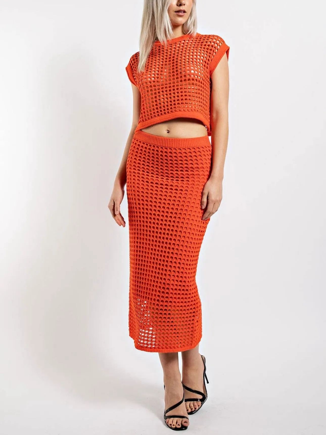 Orange Weave Knit Midi Skirt | Part of Set