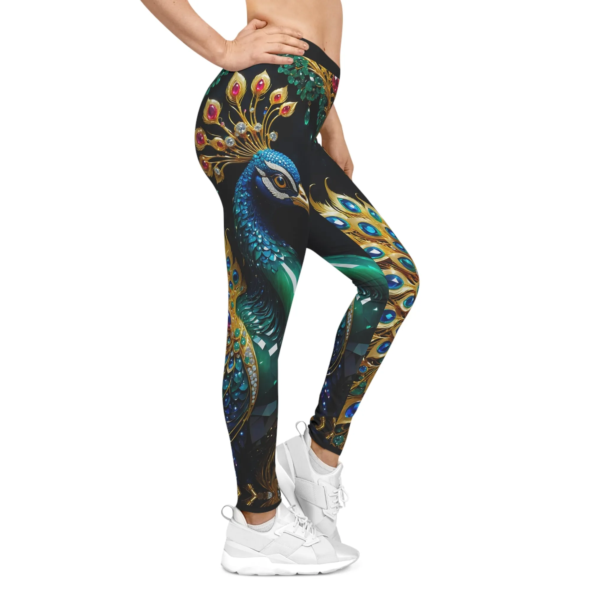 Ornate Peacock Leggings Women Decorative Leggings Casual Wear Spandex Leggings Peacock Print Leggings | D20230