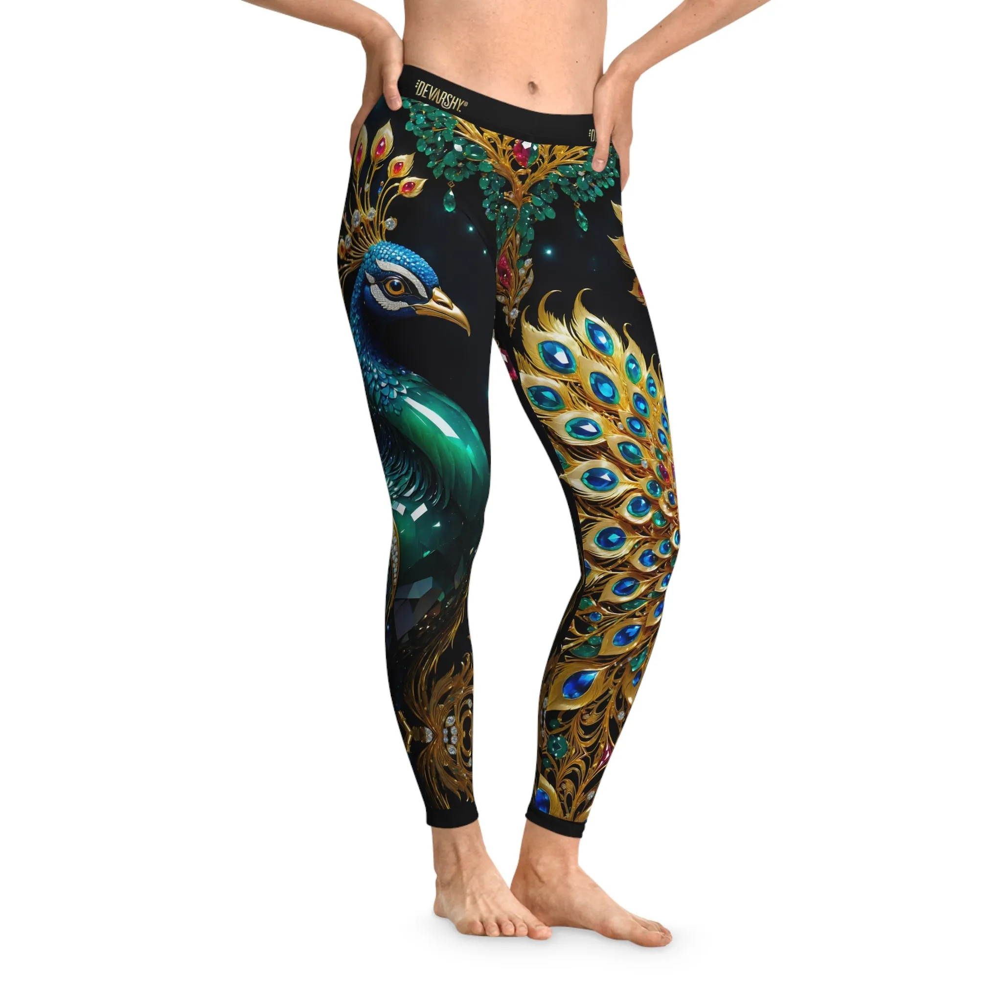 Ornate Peacock Leggings Women Decorative Leggings Casual Wear Spandex Leggings Peacock Print Leggings | D20230