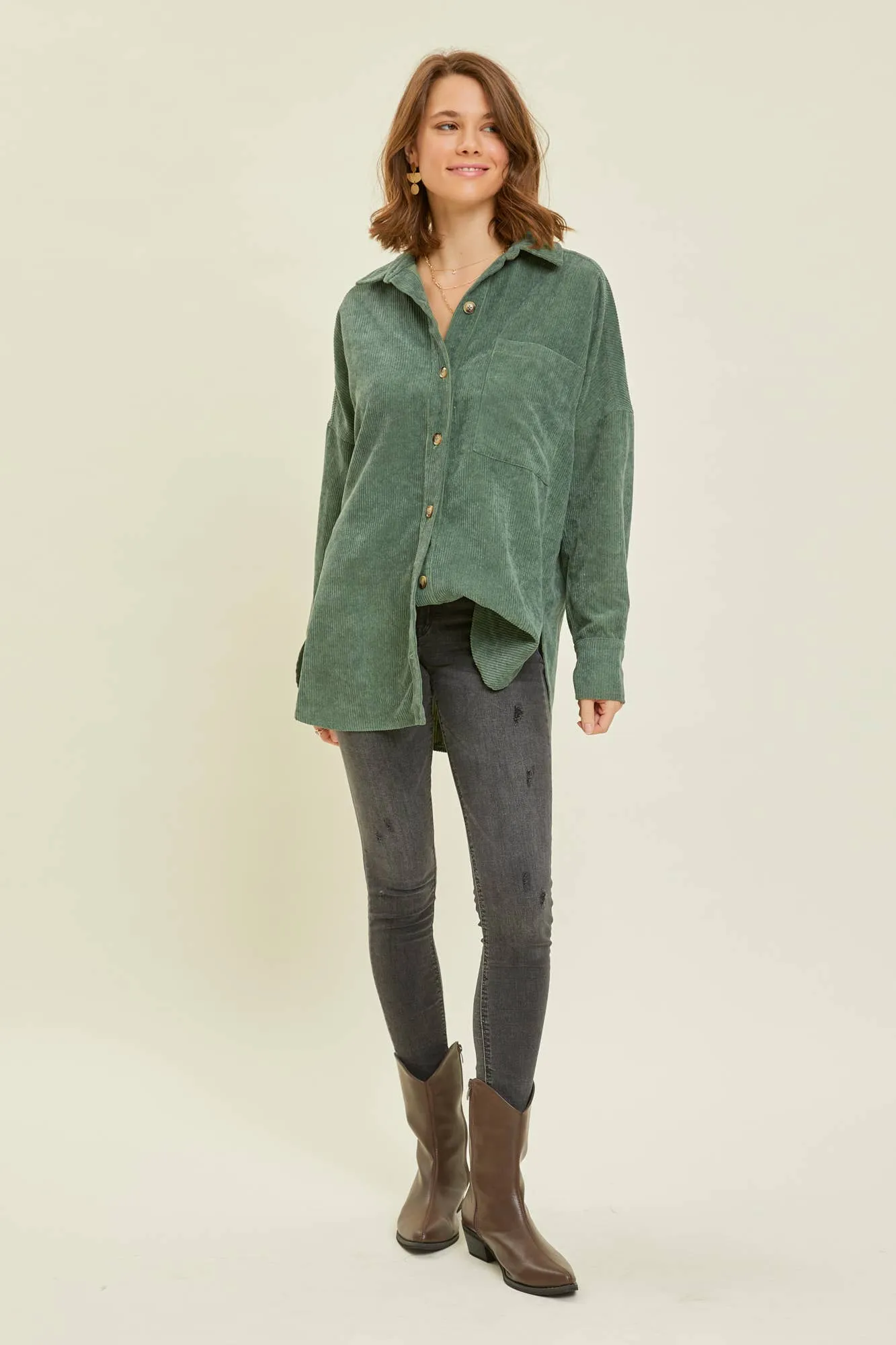 OVERSIZED CORDUROY TUNIC SHIRT/SHACKET