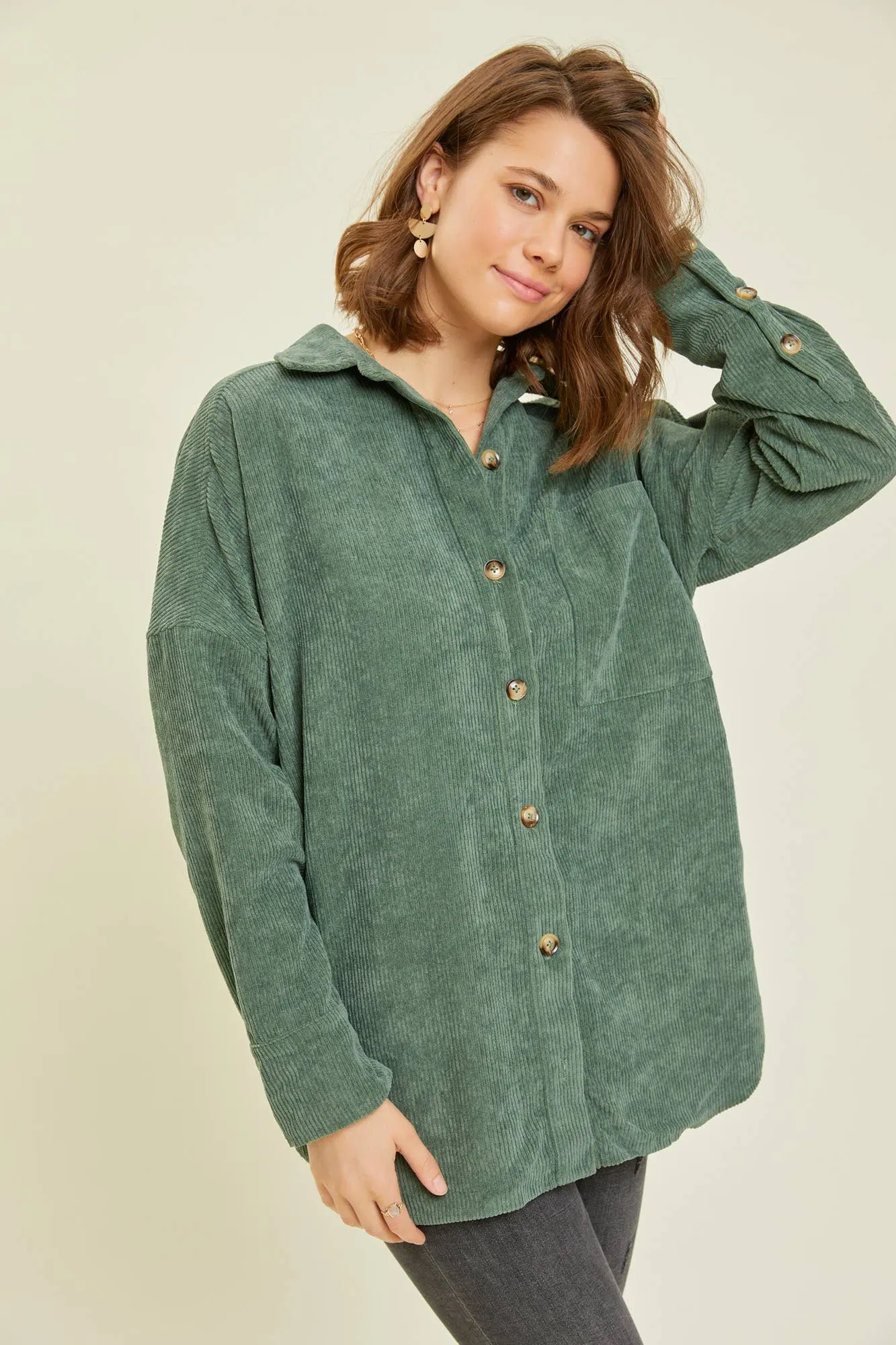 OVERSIZED CORDUROY TUNIC SHIRT/SHACKET