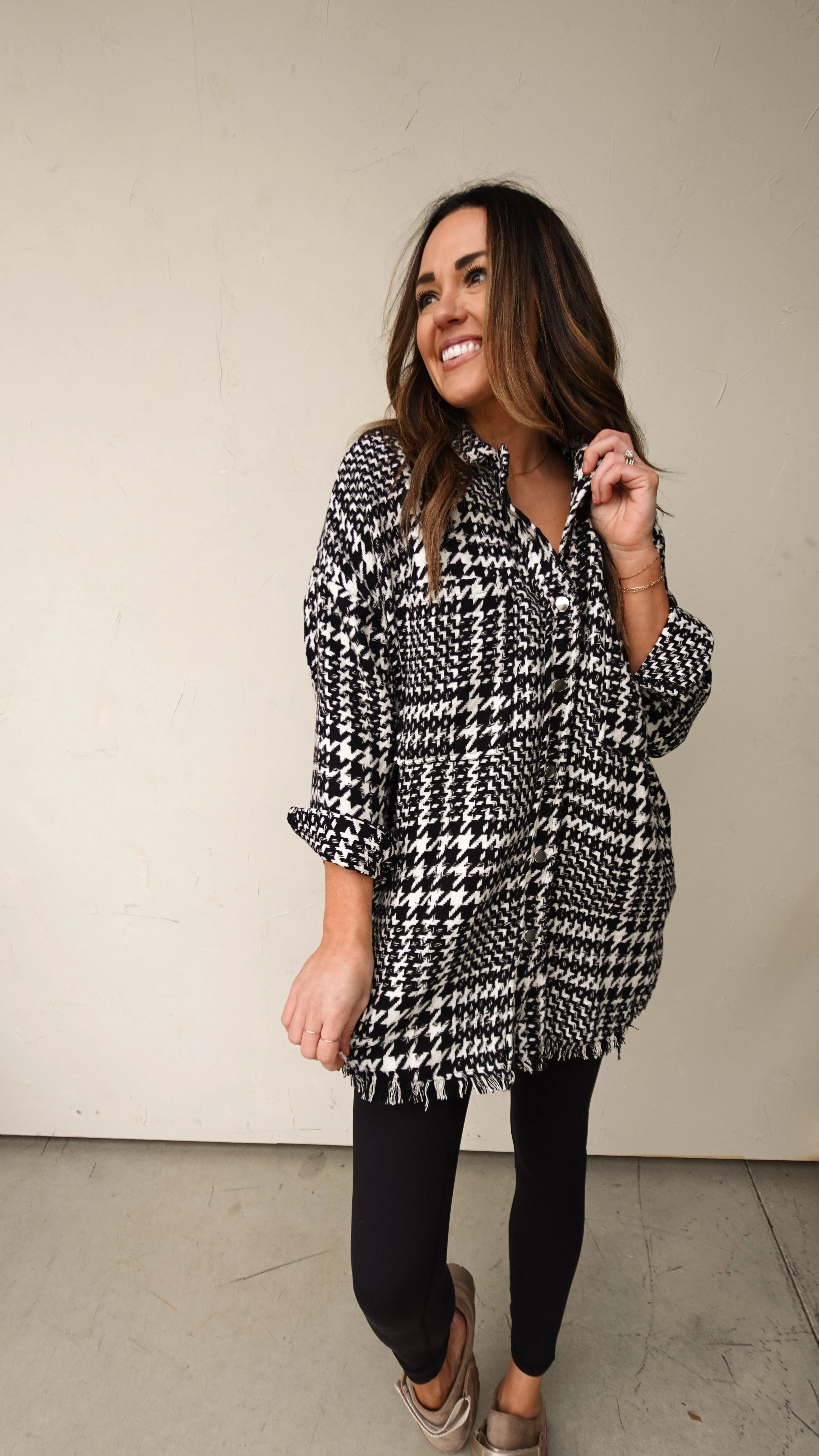 Oversized Houndstooth Shacket