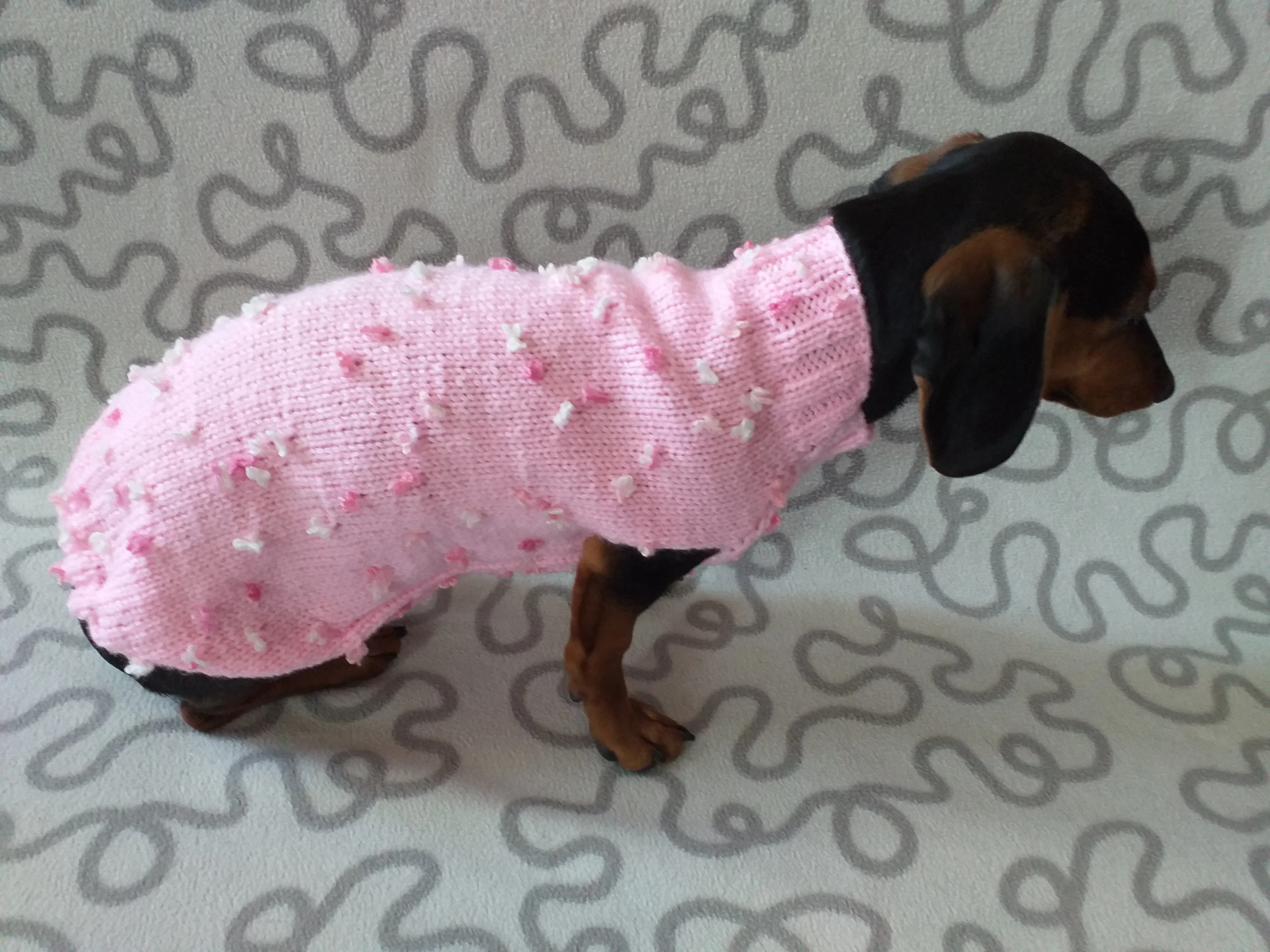 Pink sweater with flowers for a mini dachshund,Sweater with flowers and butterflies for miniature dachshund or small dog