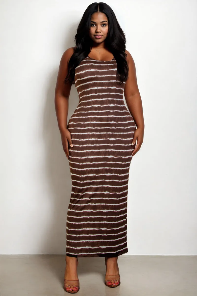 Plus Size Tie Dye Printed Tank Bodycon Maxi Dress