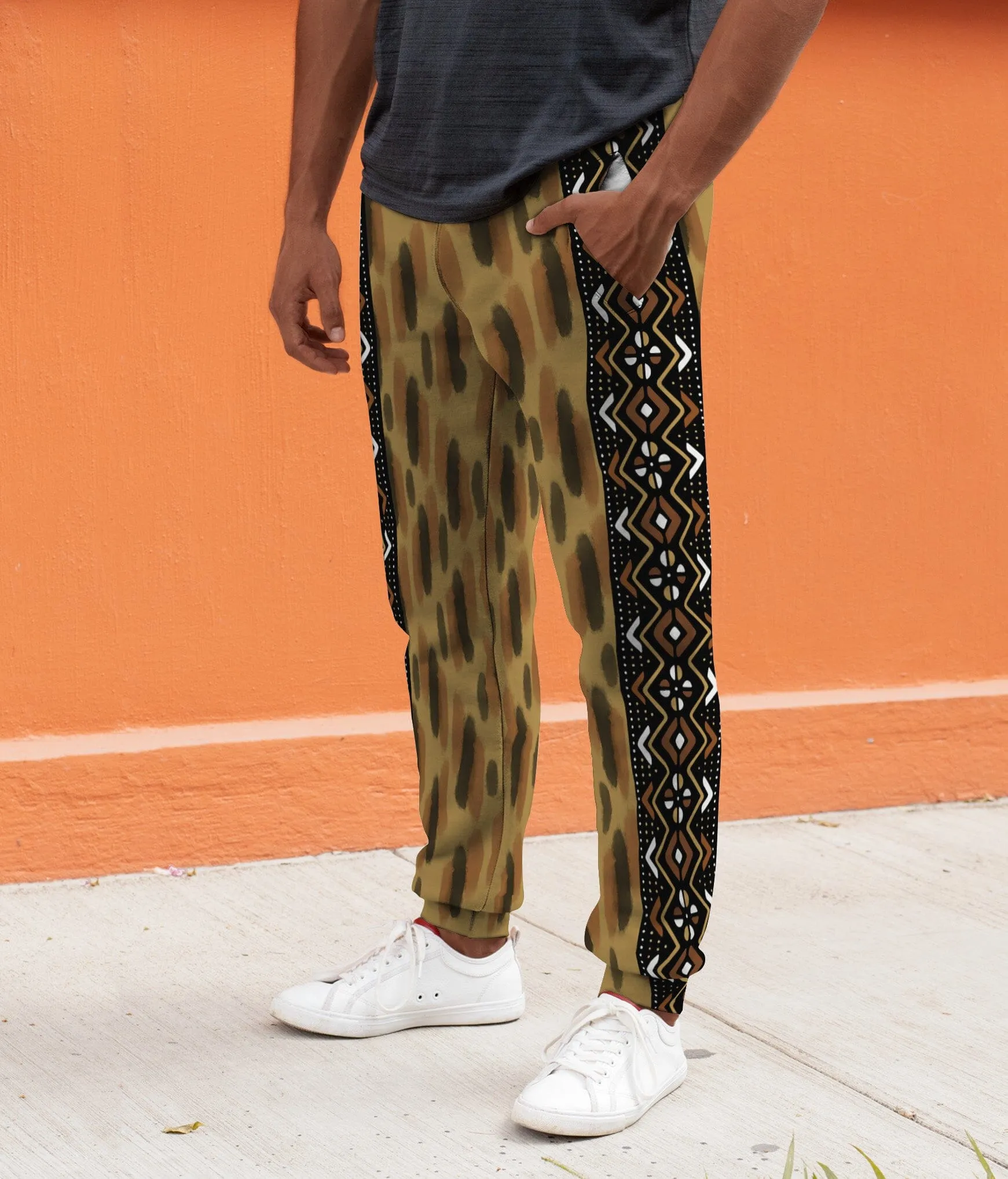 Printed Mud Cloth and Adinkra Symbol Joggers