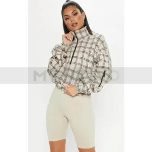 PTL Brown Check Oversized Crop Sweatshirt