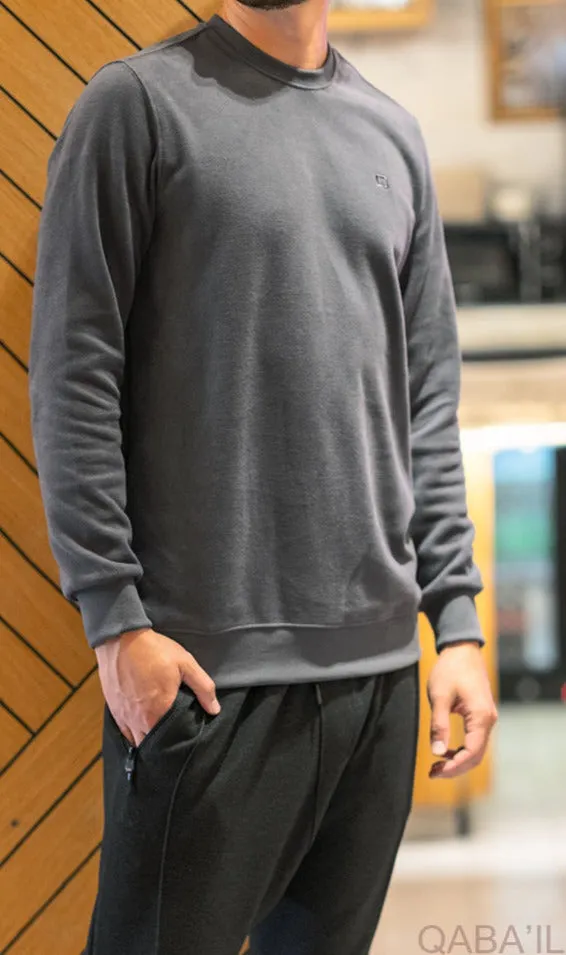 QL Round Collar Longline Sweatshirt in Dark Grey