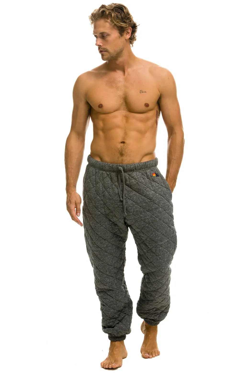 QUILTED SWEATPANTS - HEATHER GREY