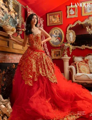 " EMBER" Red & Gold Sequin Tulle Indian Wedding Ballgown Set