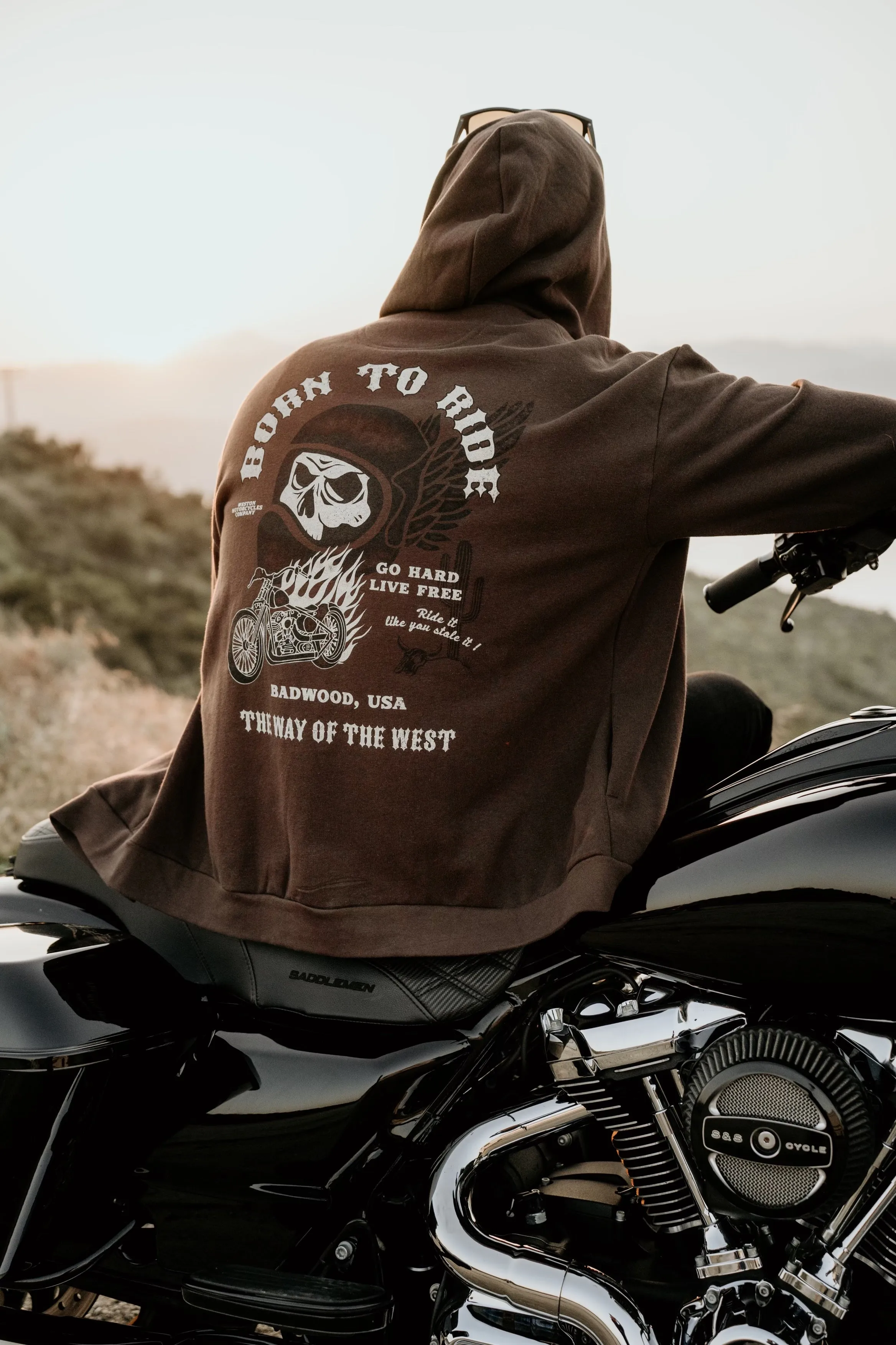 "BORN TO RIDE" Zip Up Hoodie in DIRT