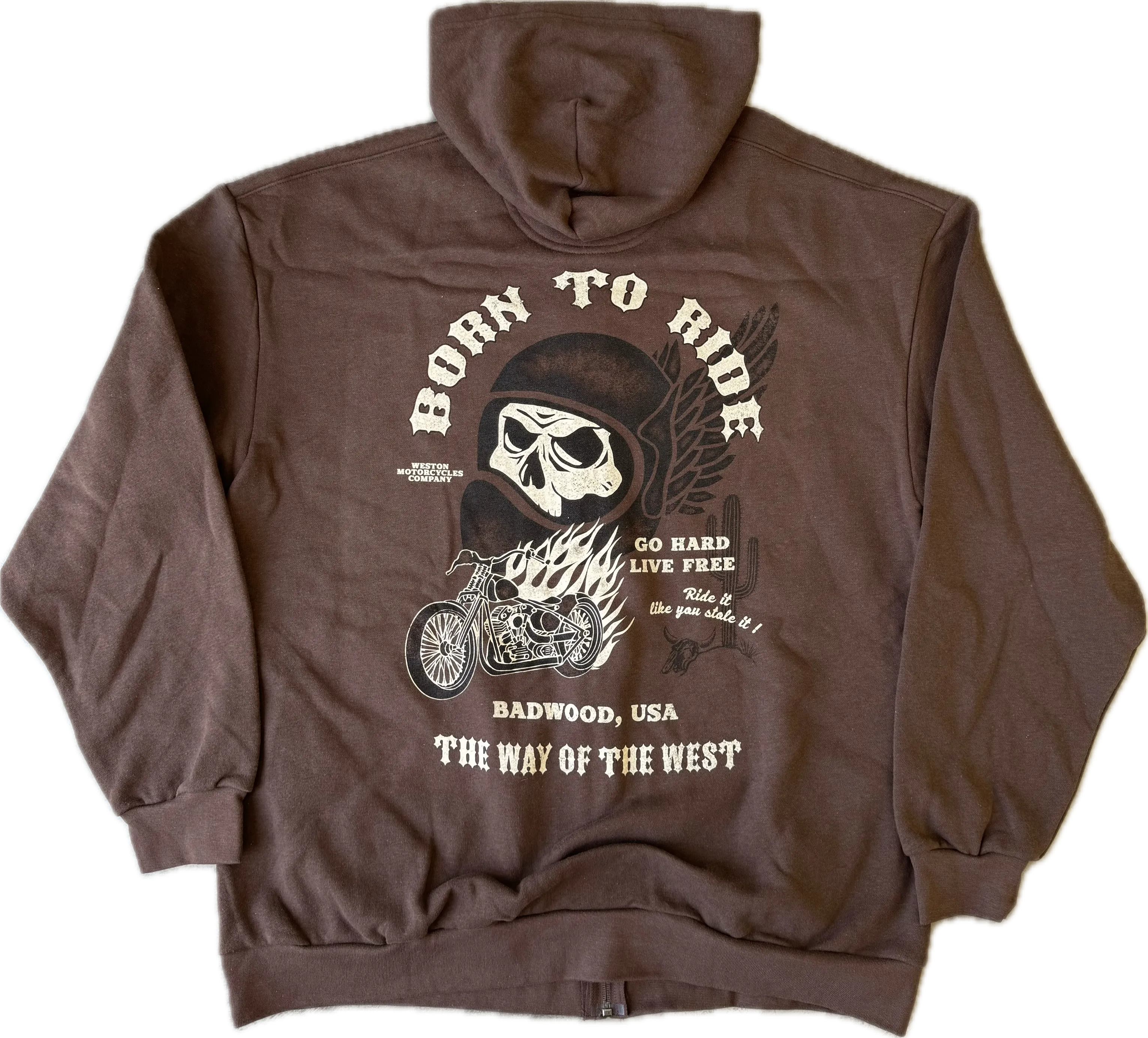 "BORN TO RIDE" Zip Up Hoodie in DIRT