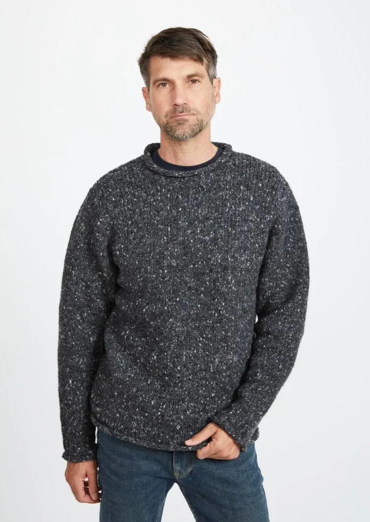 Raheen Tweed Roll Neck Mens Sweater | Charcoal