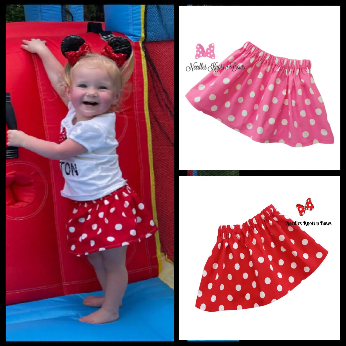 Red or Pink Polka Dot Minnie Mouse Baby Toddler Skirt