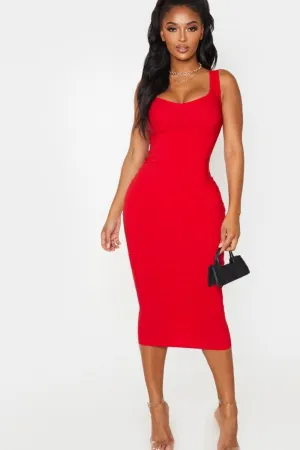 Red Scoop Neck Bodycon Dresss