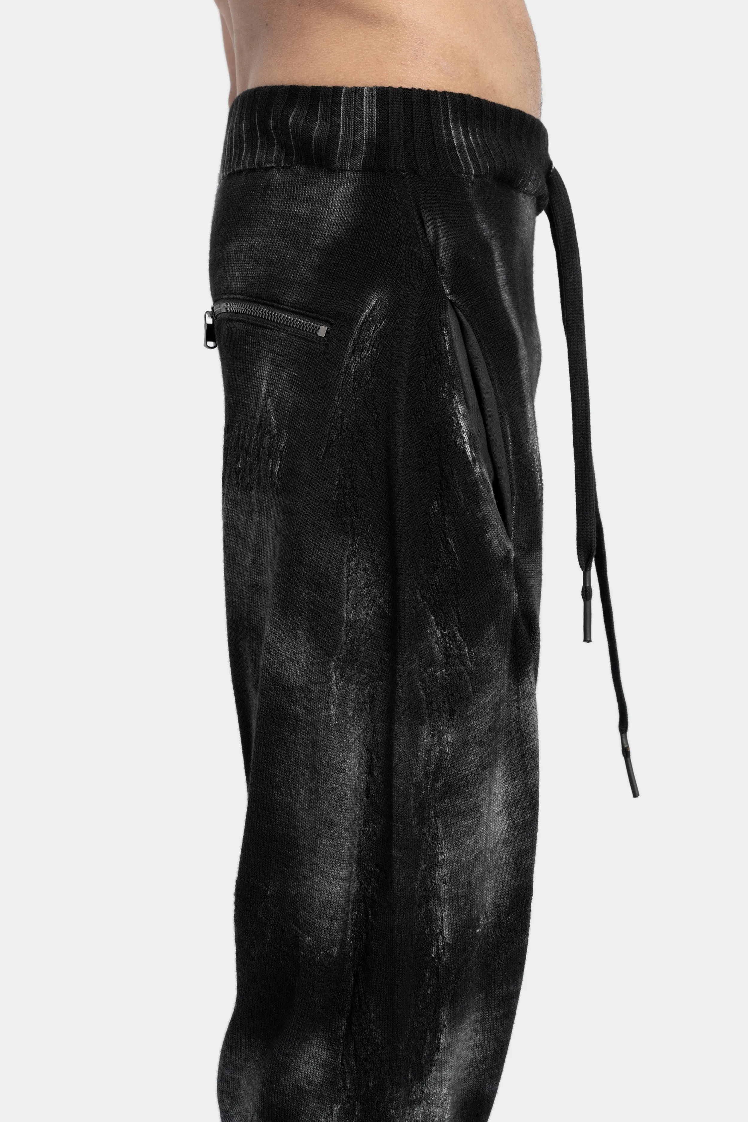 Relaxed drop crotch knit pants, Black spray