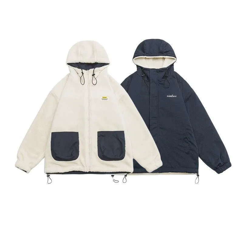 Reversible Trendy Loose Fit Sherpa Jacket