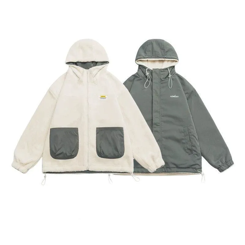 Reversible Trendy Loose Fit Sherpa Jacket