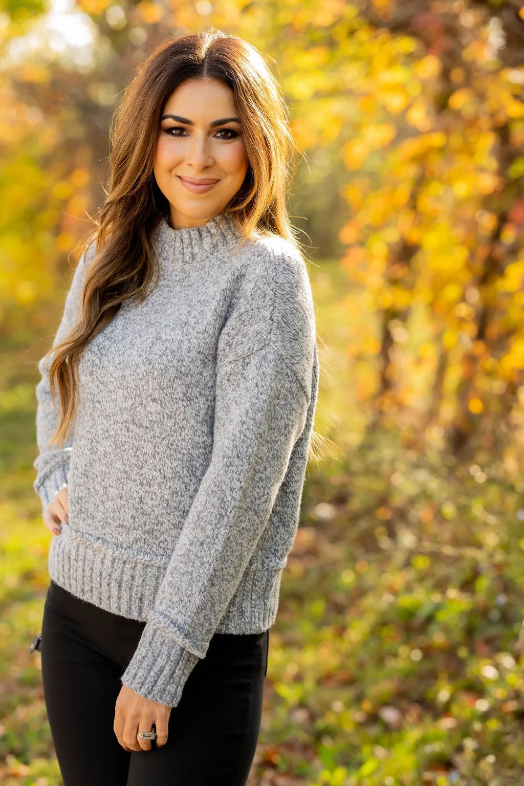 Ribbed Trim Heathered Sweater