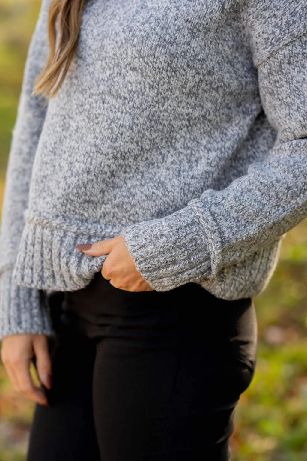 Ribbed Trim Heathered Sweater