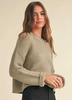 Round Neck Sweater in Oatmeal by Miou Muse