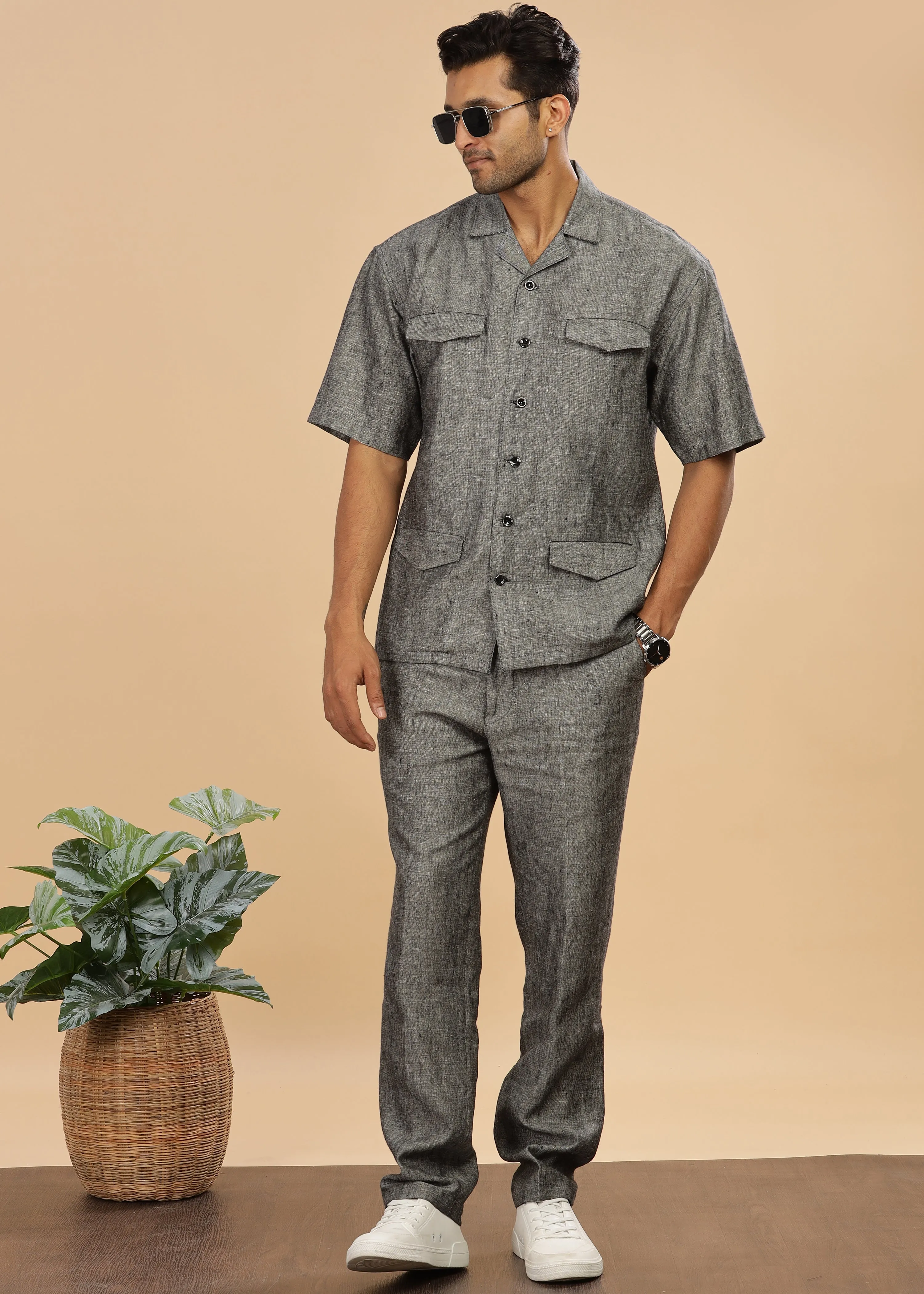 Safari - Versatile Pure Linen Travel Jacket - Black Chambray