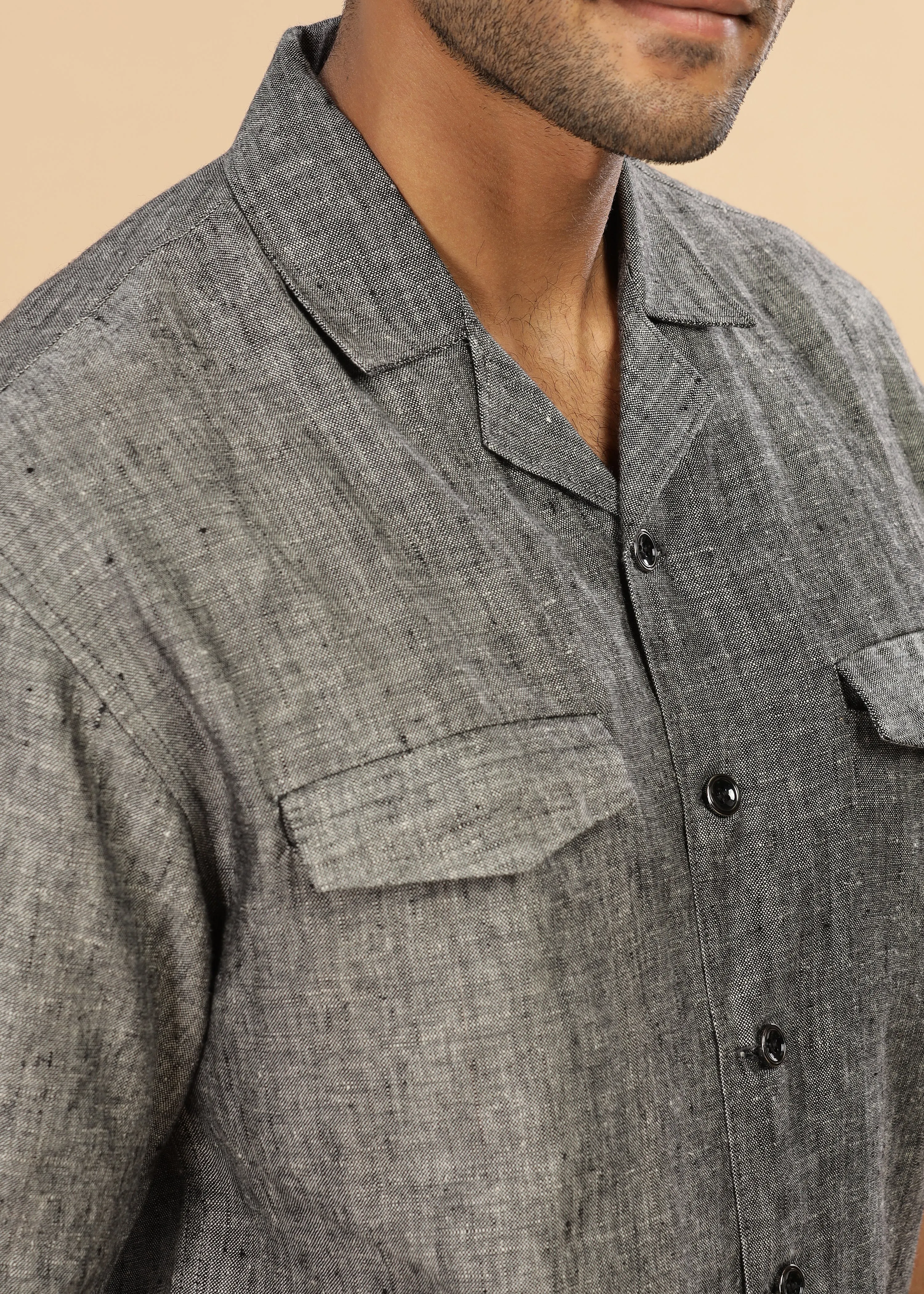 Safari - Versatile Pure Linen Travel Jacket - Black Chambray