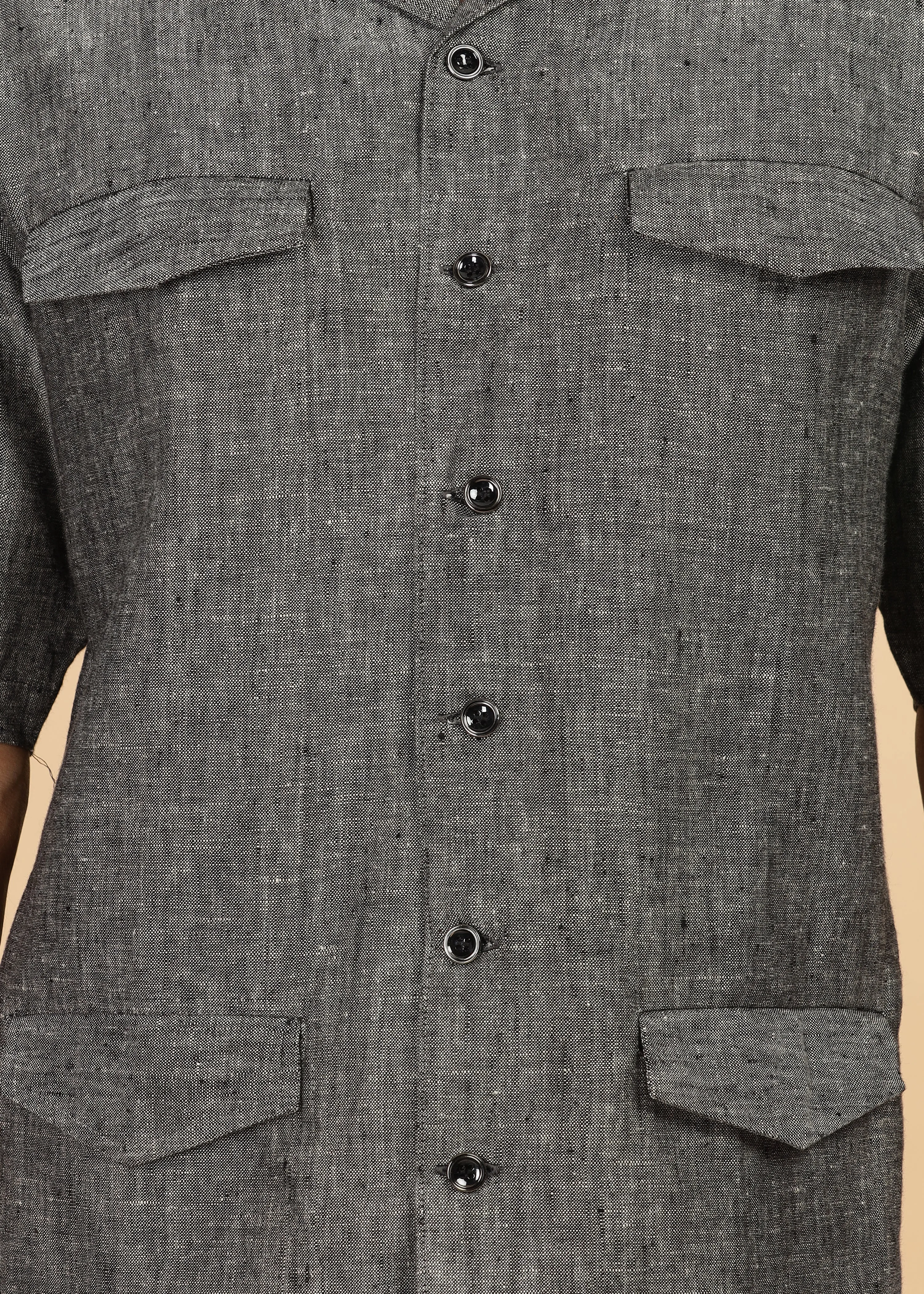 Safari - Versatile Pure Linen Travel Jacket - Black Chambray