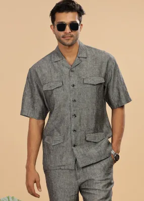 Safari - Versatile Pure Linen Travel Jacket - Black Chambray